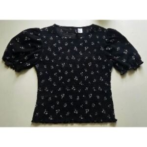 Like new cottage core puff sleeve puckered dark blue midi top